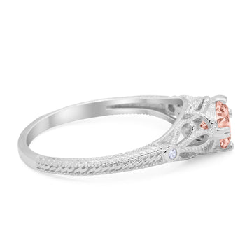 Vintage Design Solitaire Engagement Ring Simulated Morganite CZ 925 Sterling Silver